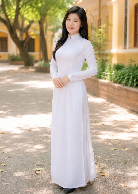 thuê áo dài chiffon trắng nữ