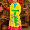 Thuê áo tứ thân vẽ mầm non vàng đụp hồng