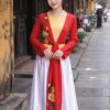 thuê áo tứ thân hoa 3d màu đỏ