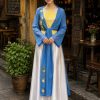 thuê áo tứ thân trang phục tứ thân hoa 3d màu xanh dương