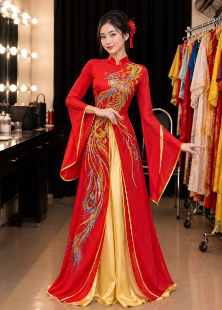 thuê đầm múa ba tà rồng phượng