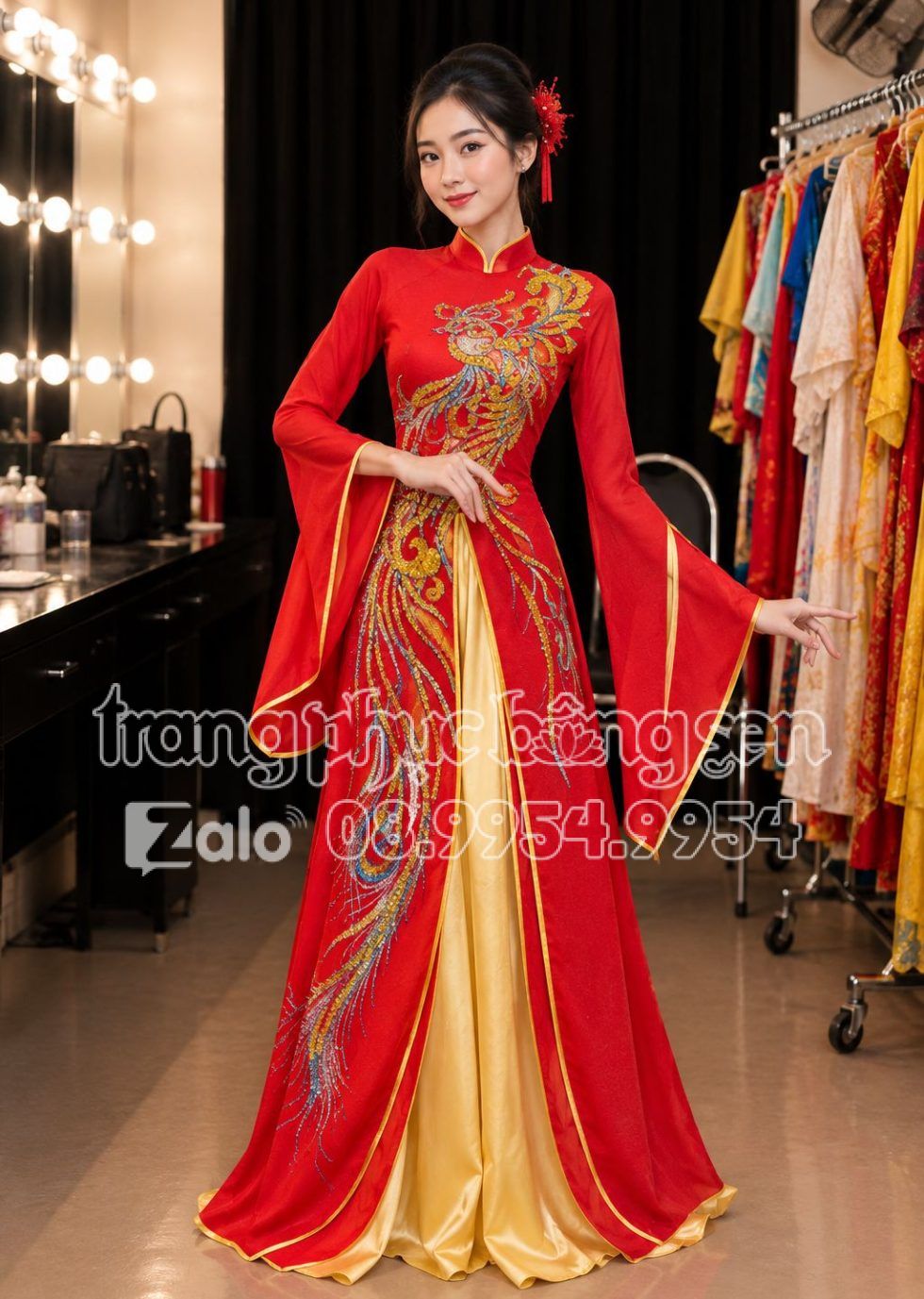 thuê đầm múa ba tà rồng phượng