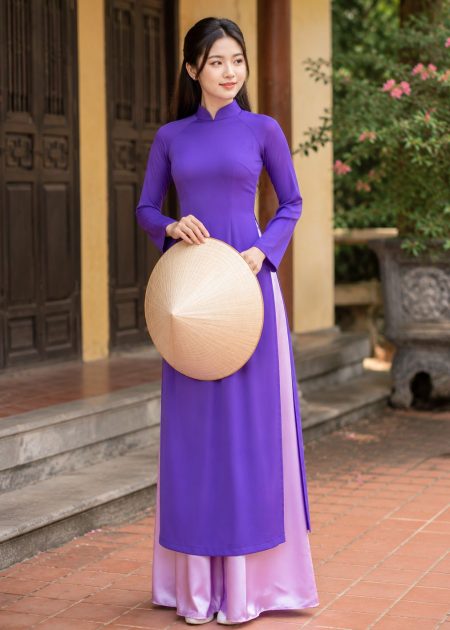 thuê đồ biểu diễn áo dài chiffon tím Huế
