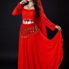 thuê đồ múa - trang phục múa bụng belly dance đỏ cam