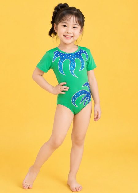 Đồ nhảy aerobic mầm non nam xanh lá vẽ lửa xanh – thuê đồ nhảy aerobic