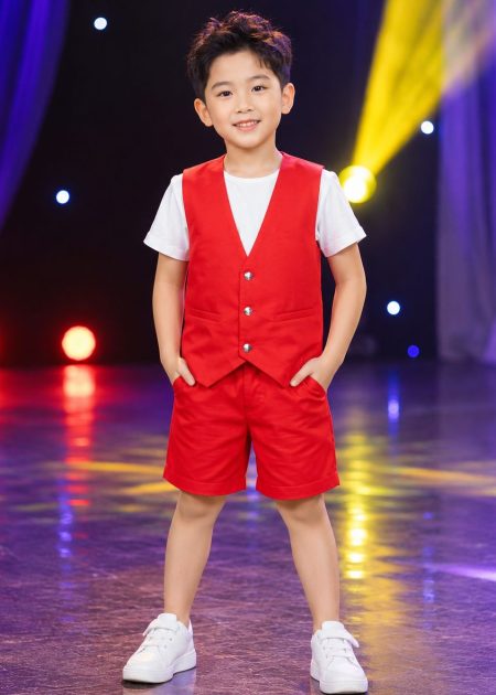 thuê đồ sự kiện quần short kaki trẻ em màu đỏ