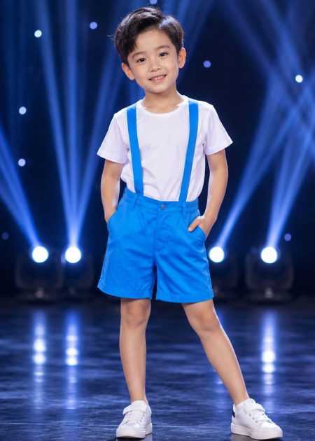 thuê đồ sự kiện quần short kaki trẻ em màu xanh dương