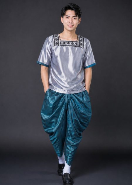 thuê trang phục dân tộc khmer nam áo xám quần xanh