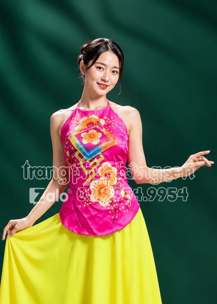 Yếm vẽ màu hồng thuê trang phục múa