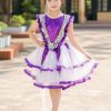 thuê váy múa kim sa trẻ em tím bèo cổ chữ V