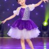 Đầm múa trẻ em kim sa tím tay phồng - thuê váy múa