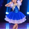 Đầm múa trẻ em kim sa xanh bích phối trắng ngực tam giác - thuê váy múa