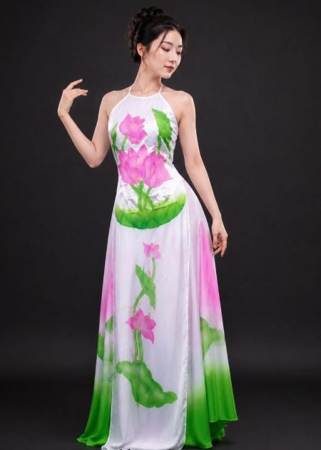 thuê váy múa sen cổ yếm sát nách váy rời