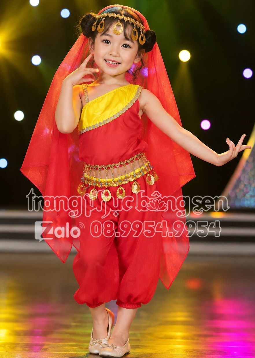 trang phục biểu diễn trang phục Ấn Độ múa bụng belly dance mầm non áo quần đỏ
