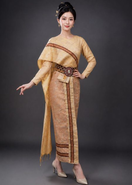 trang phục biểu diễn trang phục truyền thống Thái Lan nữ màu vàng