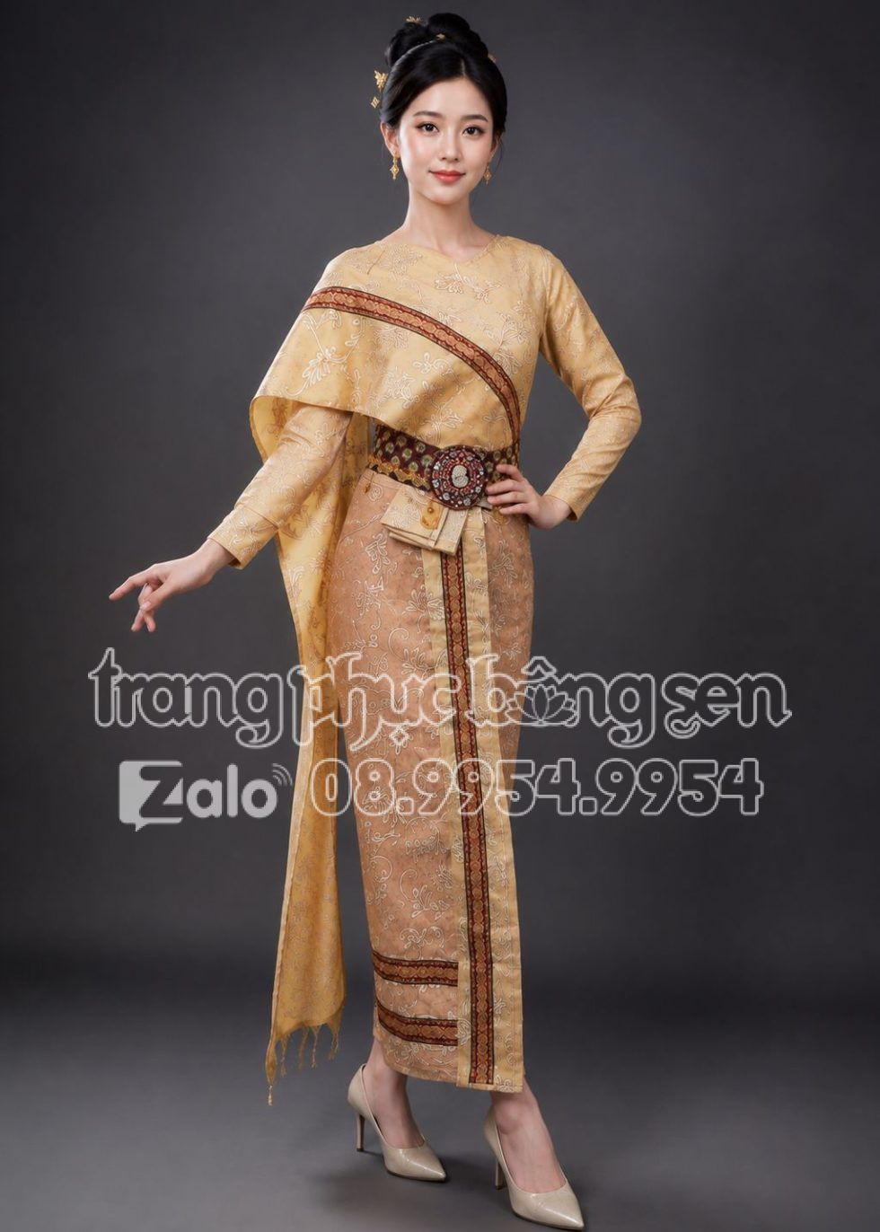 trang phục biểu diễn trang phục truyền thống Thái Lan nữ màu vàng