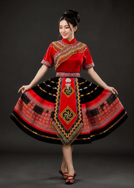 Trang phục dân tộc H'Mông nhung đỏ thổ cẩm