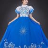 Trang phục múa hát đầm voan trắng váy xanh cổ trụ tay cánh tiên