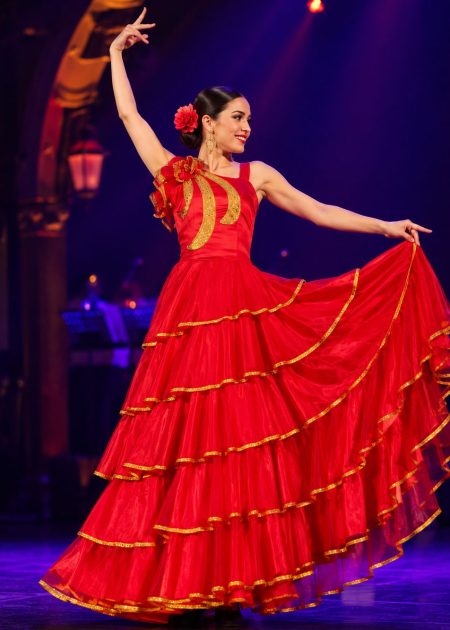 Trang phục nhảy Flamenco Tây Ban Nha nữ đỏ 6 tầng xòe rộng