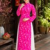 trang phục văn nghệ áo dài gấm đồng tiền hồng
