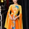 trang phục đầm múa tứ thân cách điệu cam vàng