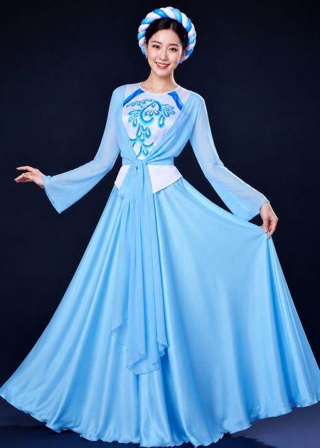 yếm tứ thân - trang phục múa hát dân gian tứ thân tơ xanh dương
