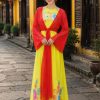 yếm tứ thân trang phục tứ thân lụa đỏ phối sét yếm váy vàng