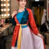 yếm tứ thân vải phi bóng xanh cam