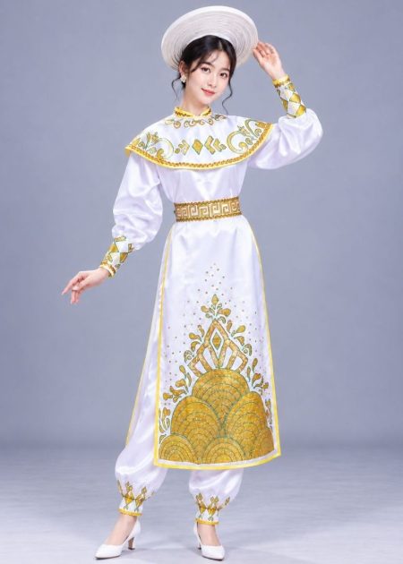 Áo táo quân áo dài tướng màu trắng vẽ hoạ tiết