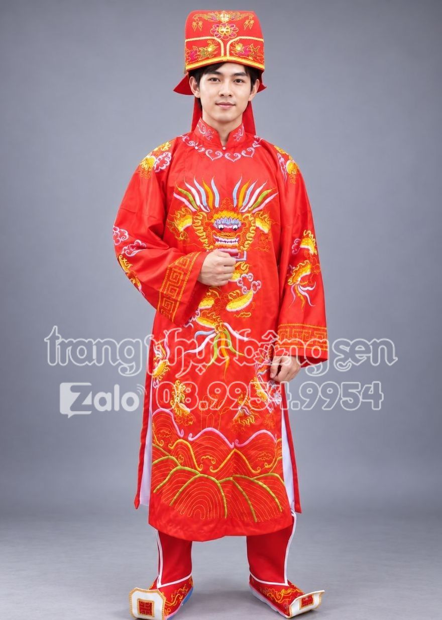 Áo táo quân đỏ gold - trang phục quan táo quân cho thuê