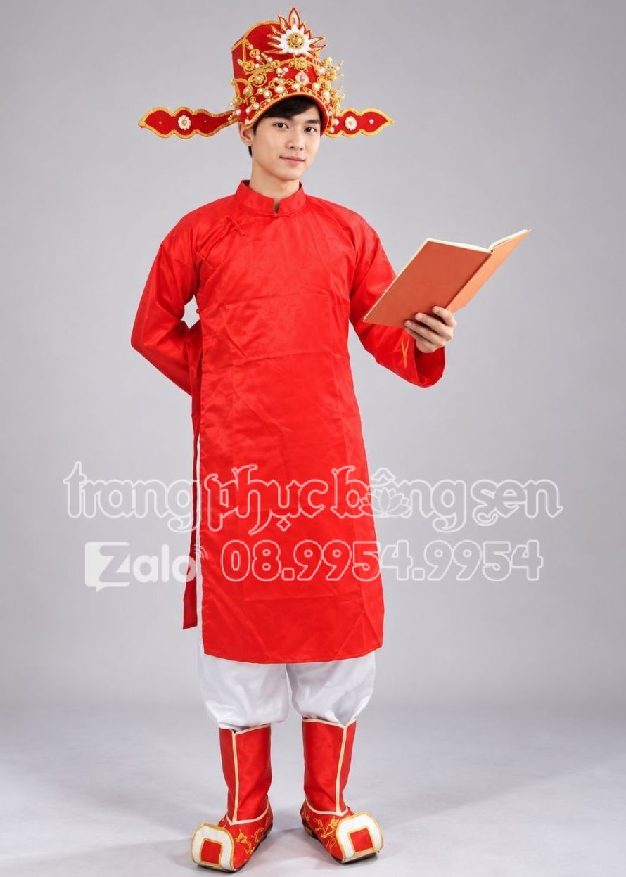quần áo táo quân áo dài quan văn phi trơn màu đỏ