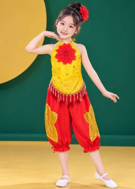 Thuê trang phục múa - Quần bí trẻ em dài màu đỏ