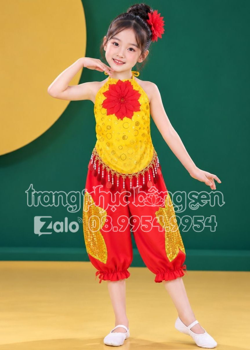 Thuê trang phục múa - Quần bí trẻ em dài màu đỏ