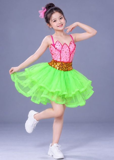 Thuê váy múa - đầm múa sen trẻ em màu xanh cốm