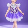 Thuê váy múa - Váy kim sa mầm non trắng phối tím cổ trụ