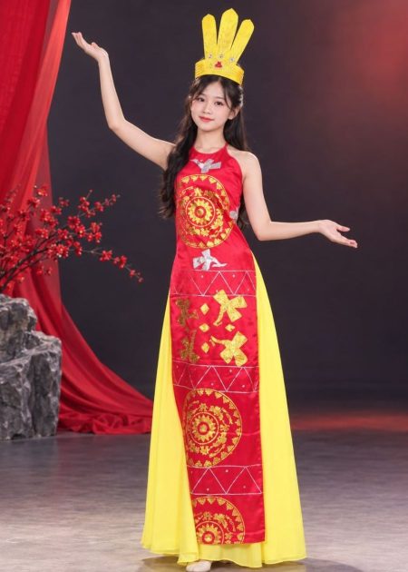 trang phục âu lạc áo dài âu lạc nữ màu đỏ