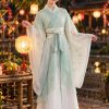 trang phục hằng nga cổ trang xanh trắng áo voan tay rộng