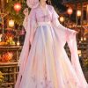 trang phục hằng nga tử hồng tím hồng pastel áo voan