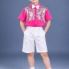 Thuê đồ sự kiện - trang phục hát múa trẻ em nam sơ mi kim sa hồng quần short