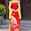 Áo dài nữ Xích Long màu đỏ họa tiết rồng