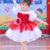 Đầm múa trẻ em voan đỏ trắng kim sa bồng bềnh cho bé biểu diễn văn nghệ