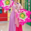 thuê áo tứ thân – đầm múa tứ thân hoa tím 3D
