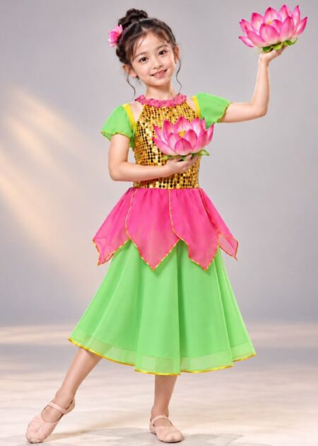 Thuê váy múa đầm múa sen kim sa trẻ em